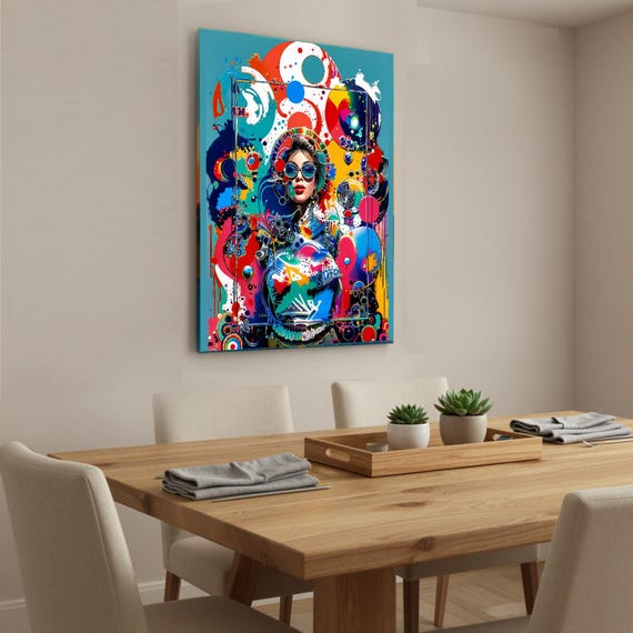 Psychedelic Street Portrait Print | Neon Pop Art Girl Poster | Colorful Graffiti Wall Decor | Maximalist Bedroom Art | Digital Download