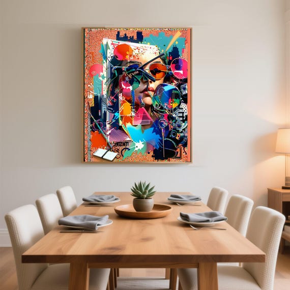 Neon Close-Up Portrait Art Print | Graffiti Sunglasses Wall Art | Urban Pop Art Poster | Street Art City Decor | Printable Digital Download