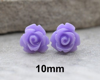 Violet flower earrings Gift wrap Polymer clay Rose Earrings Post Rose Jewelry Purple rose stud earrings Lavender rose Bridesmaids gift