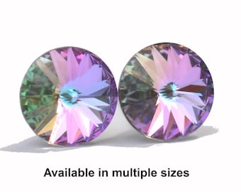 Vitrail Light Rivoli Crystal Stud Earrings, VL Crystal Studs, large Purple Studs, small vl studs