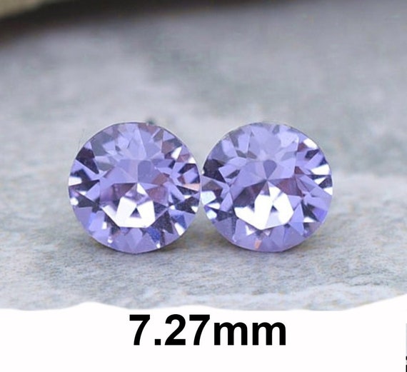 Violet Rhinestone Stud Earrings, 7.27mm Crystal Stud Earrings, Purple Studs