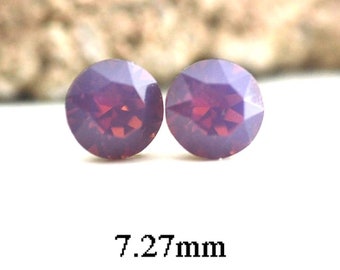 7.27mm Cyclamen Opal Studs, Rhinestone Studs, Purple Opal Studs, Crystal Stud Earrings, Opal Crystal Earrings