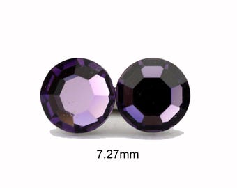 Cardinal Flat Back Stud Earrings, 7.27mm Purple Crystal Studs, Surgical Steel Earrings