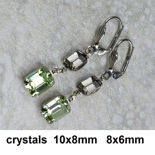 Octagon Lever backs, Black Diamond, Chrysolite lever back, Crystal Earrings