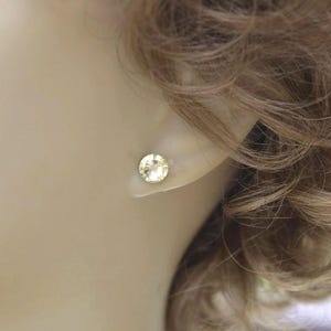 Jonquil Flat back Earrings, 7.27mm Light Yellow Crystal Studs, Handmade Studs 画像 3