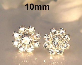 Crystal & Silver Studs, 10mm Bridal Earrings,  Clear Crystal Studs, Flower Cluster Studs, Cluster Studs, Rostone