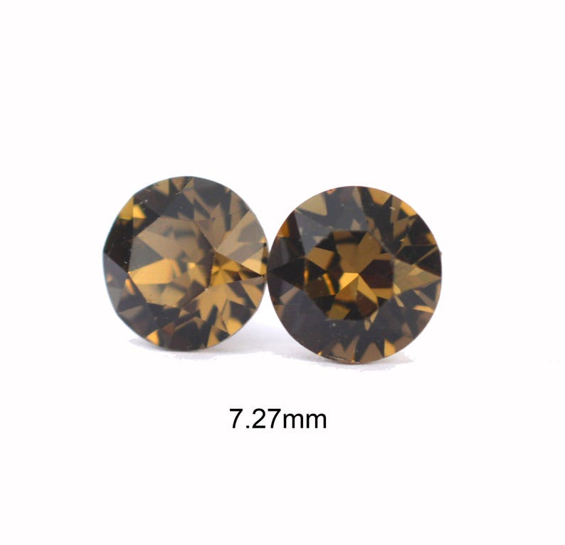 Smokey Quartz Stud Earrings, 7.27mm Earrings, Handcrafted using Premium Sparkling Crystals image 2