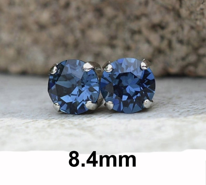 8.4mm Montana Crystal Earrings Blue Crystal Studs Rhinestone | Etsy