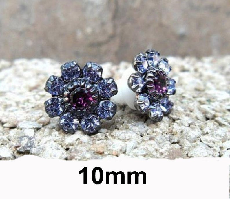 Crystal Cluster Studs Lavender Amethyst Studs Gunmetal Studs Flower Cluster Earrings Rhinestone Studs 10mm studs