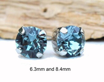 Indian Sapphire Crystal studs, Blue Studs in Settings, Austrian Crystal earrings