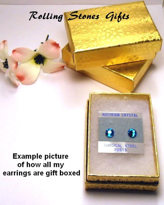 Blue Crystal Studs 12mm Denim Blue Rivoli Rhinestone Earrings Handcrafted with Sparkling Crystals