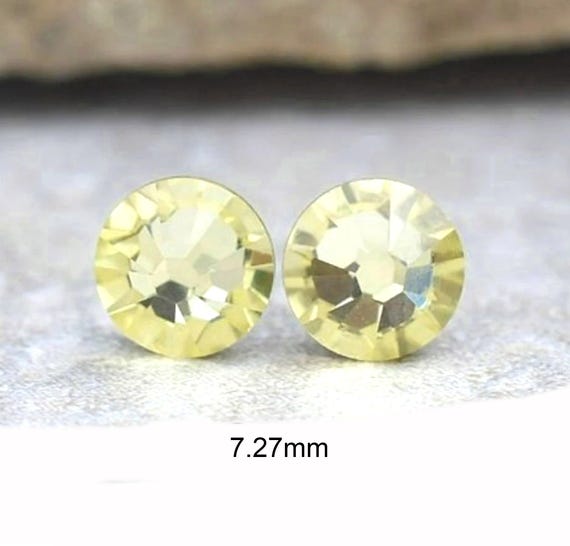 Jonquil Flat back Earrings, 7.27mm Light Yellow Crystal Studs, Handmade Studs
