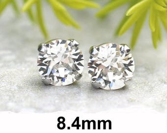 8.4mm Clear Crystal Stud Earrings, Rhinestone Studs, Crystal Studs in settings