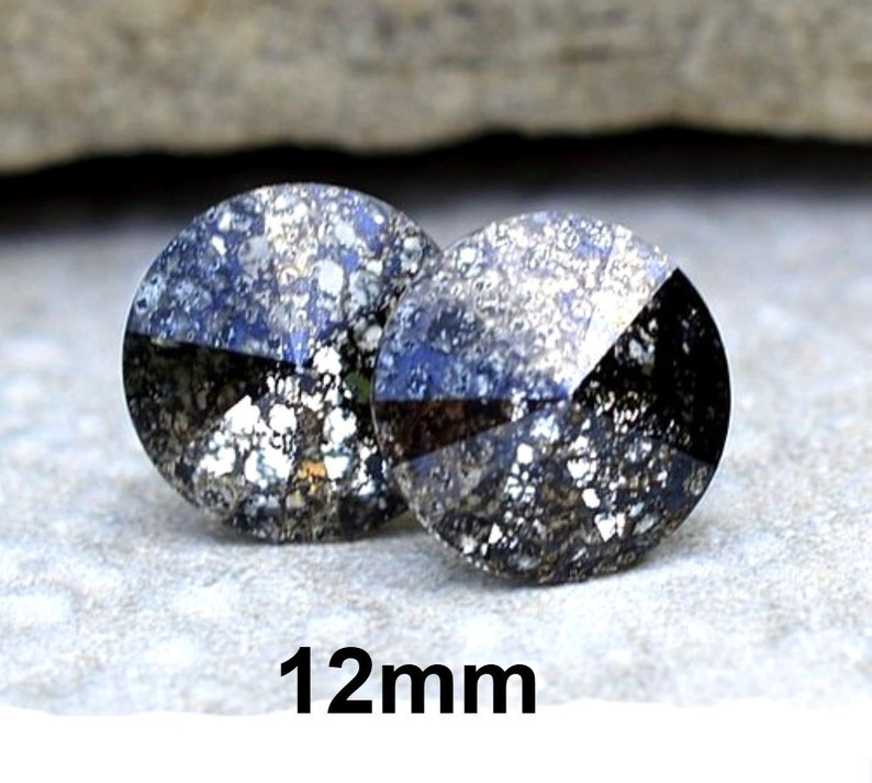 Large Rivoli Studs 12mm Black Patina Crystal Studs Black Patina Rivoli Rhinestone Stud Earrings
