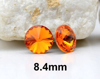 Tangerine Rivoli Rhinestone Stud Earrings, Orange Crystal Studs, 8.4mm Stud Earrings