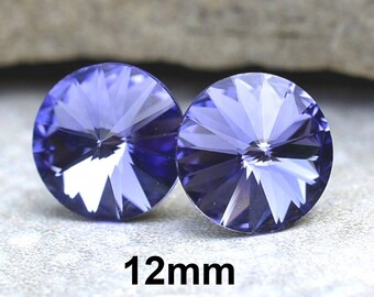 12mm Tanzanite Stud Earrings, Large Purple Rivoli Crystal Studs, I make these earrings with Premium Sparkling Crystals