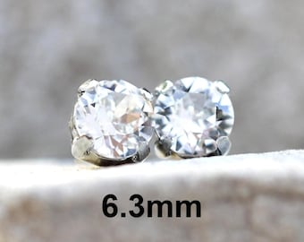 Crystal Studs, 6.3mm Earrings, Studs in Settings, Clear Crystal Earrings, Handcrafted with Premium Crystals