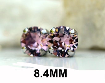 8.4mm Antique Pink crystal Studs, Pink Studs in Settings, Handcrafted with Premium Sparkling Crystals