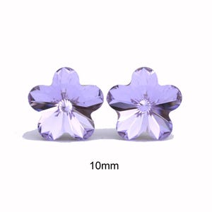 Violet Flower Stud Earrings, 10mm purple studs, Purple crystal earrings immagine 2