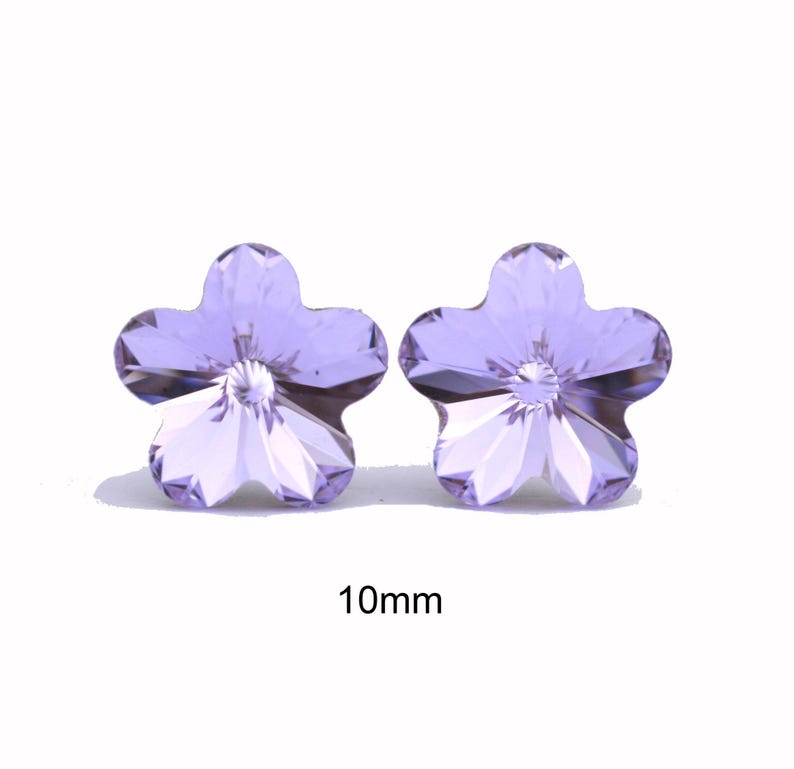 Violet Flower Stud Earrings, 10mm purple studs, Purple crystal earrings immagine 2