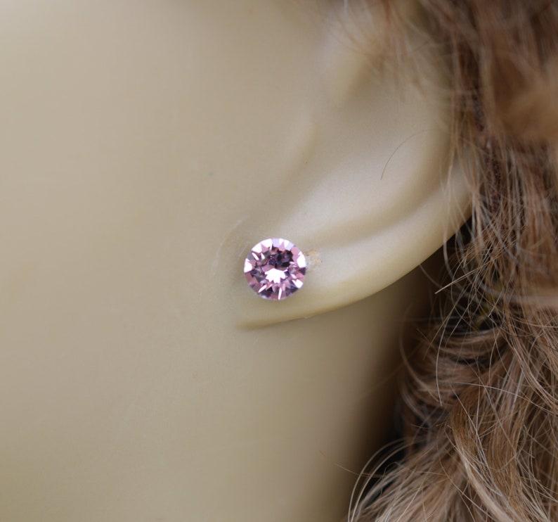 7.27mm Antique Pink Studs, Rhinestone Stud Earrings, Wine Colored Crystal Earrings, chaton studs image 6