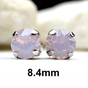 8.4mm Rose water Opal Rhinestone Studs, Crystal Studs in settings, Handcrafted with Premium Sparkling Crystals