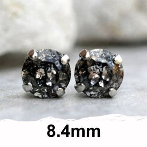 Black Patina Crystal Earrings, Stud Earrings in settings, Patina Rhinestone Studs, 8.4mm Earrings
