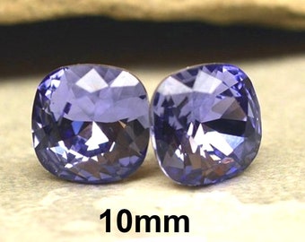 10mm Tanzanite Rhinestone Stud Earrings, Purple cushion cut Crystal Studs, I make these earrings with Premium Sparkling Crystals