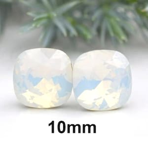 10mm White Opal Cushion Cut Crystal Studs, rostone