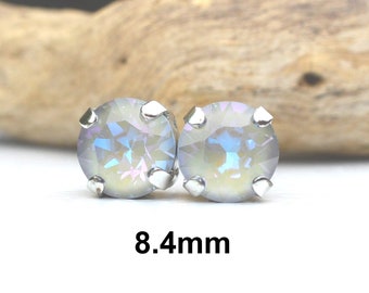 Gray DeLite Rhinestone Studs, 8.4mm Crystal Earrings, Handcrafted with Premium Sparkling Crystals