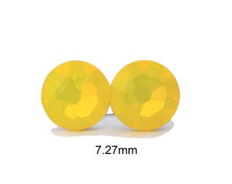 Yellow Opal Flat back Earrings, 7.27mm Yellow Crystal Studs, Handmade Studs