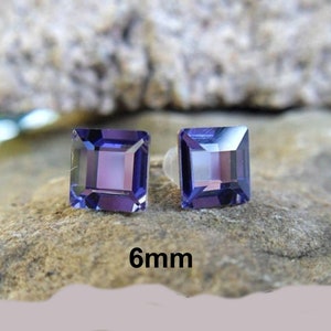 Tanzanite 6mm Square Rhinestone Stud Earrings, Tanzanite Crystal Square Studs, Purple Vintage Studs