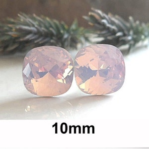 Rose Water Opal Studs, 10mm cushion cut Earrings, Opal Crystal Studs, Pink Opal Studs, Rostone, Pink Crystal Studs, Opal Earring