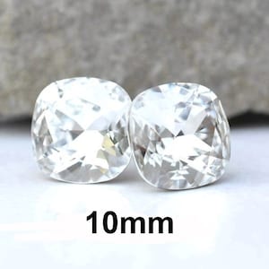 Clear Crystal Earrings, 10mm Cushion Cut Studs, Rhinestone Stud Earrings, Crystal Bridal Earrings, Bridesmaid Crystal Studs