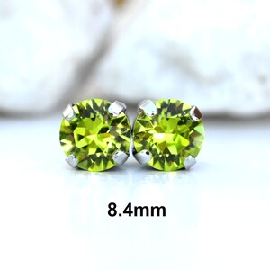Citrus Green Earrings, 8.4mm Ctrus Green Studs, Crystal studs , Rhinestone Studs, Studs in settings