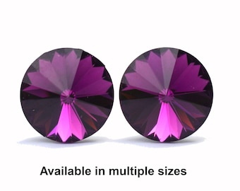 Amethyst Rivoli Crystal Stud Earrings, Purple Crystal Studs, small crystal studs, large crystal studs