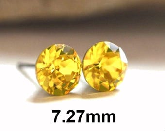 Light Topaz 7.27mm Crystal Studs, Yellow Rhinestone Earrings, Handcrafted using Premium Sparkling Crystals