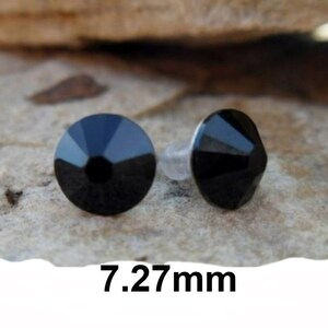 7.27mm Jet Black Flat back Rhinestone Stud Earrings, Black Crystal Studs