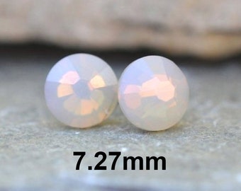 7.27mm Light Gray Opal Flat Back Crystal Earrings, Gray Rhinestone Studs, Handcrafted using Premium Sparkling Crystals