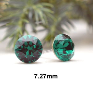 Emerald Studs, 7.27mm Crystal Earrings, Green Crystal Studs