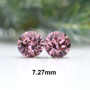 7.27mm Antique Pink Studs, Rhinestone Stud Earrings, Wine Colored Crystal Earrings, chaton studs image 3