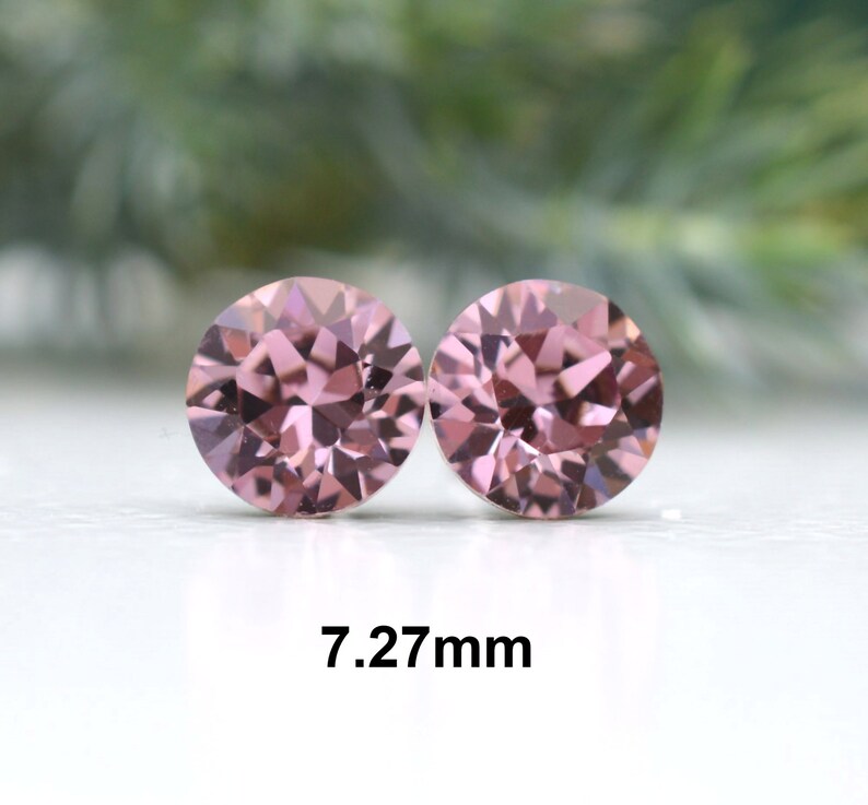 7.27mm Antique Pink Studs, Rhinestone Stud Earrings, Wine Colored Crystal Earrings, chaton studs image 3