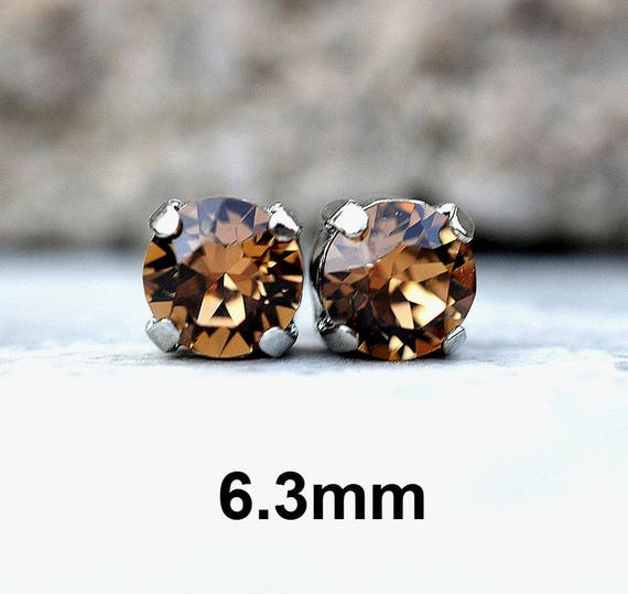 Light Smoked Topaz Brown Crystal Studs 6.3mm Earrings | Etsy