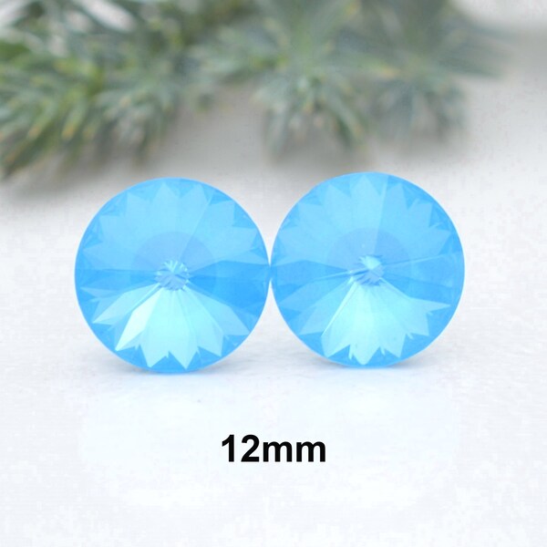 Blue Crystal Studs, Electric Blue Ignite Earrings, 12mm blue rivoli earrings