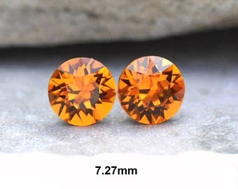 Tangerine Crystal Earrings, 7.27mm Orange Studs