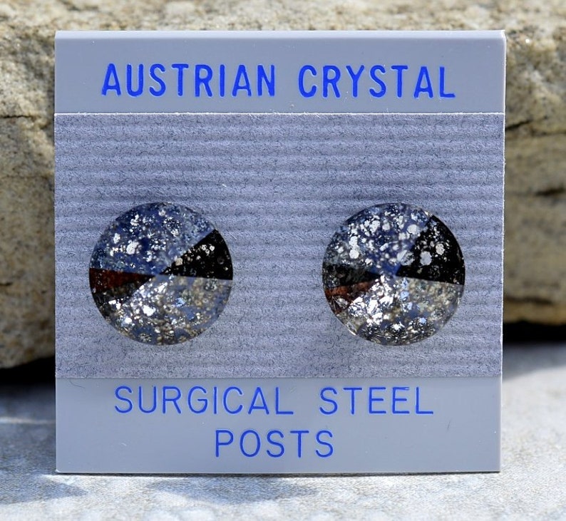 Large Rivoli Studs 12mm Black Patina Crystal Studs Black Patina Rivoli Rhinestone Stud Earrings