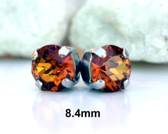 Light Brown studs, Light Brown earrings, light Brown crystal studs, 8.4mm studs