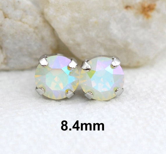 White Opal Studs White Opal Earrings Opal Crystal Stud Earrings Rhinestone Stud Earrings 7.27mm Xirius Round Studs