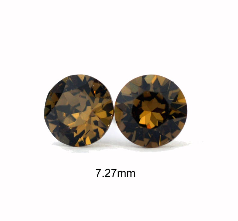 Smokey Quartz Stud Earrings, 7.27mm Earrings, Handcrafted using Premium Sparkling Crystals image 3