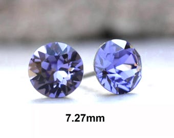 Tanzanite Crystal Studs, 7.27mm purple Stud Earrings, I make these earrings with Premium Sparkling Crystals